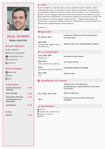 Kuaför Cv Örnekleri cv indir